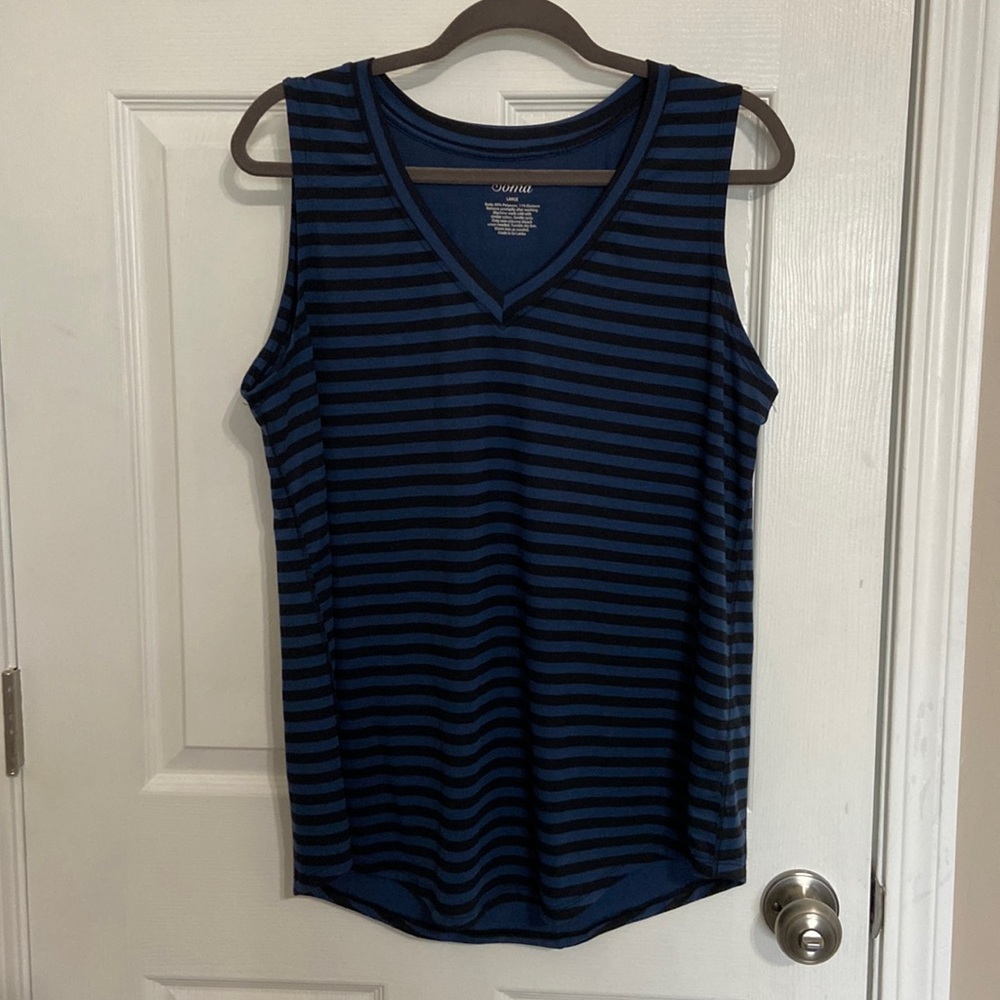 Black and blue striped soma tank top